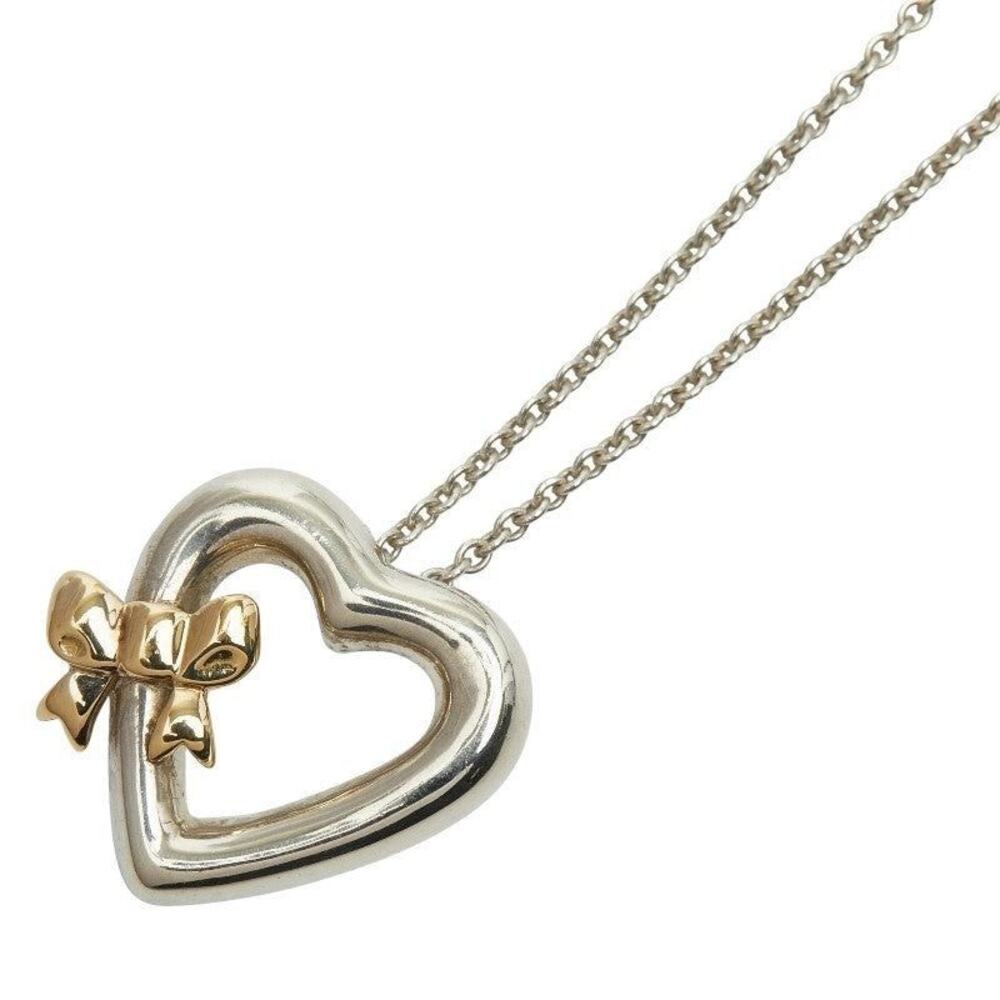 Tiffany & Co. Vintage Heart Ribbon Pendant Necklace Sterling Silver 925 K18YG